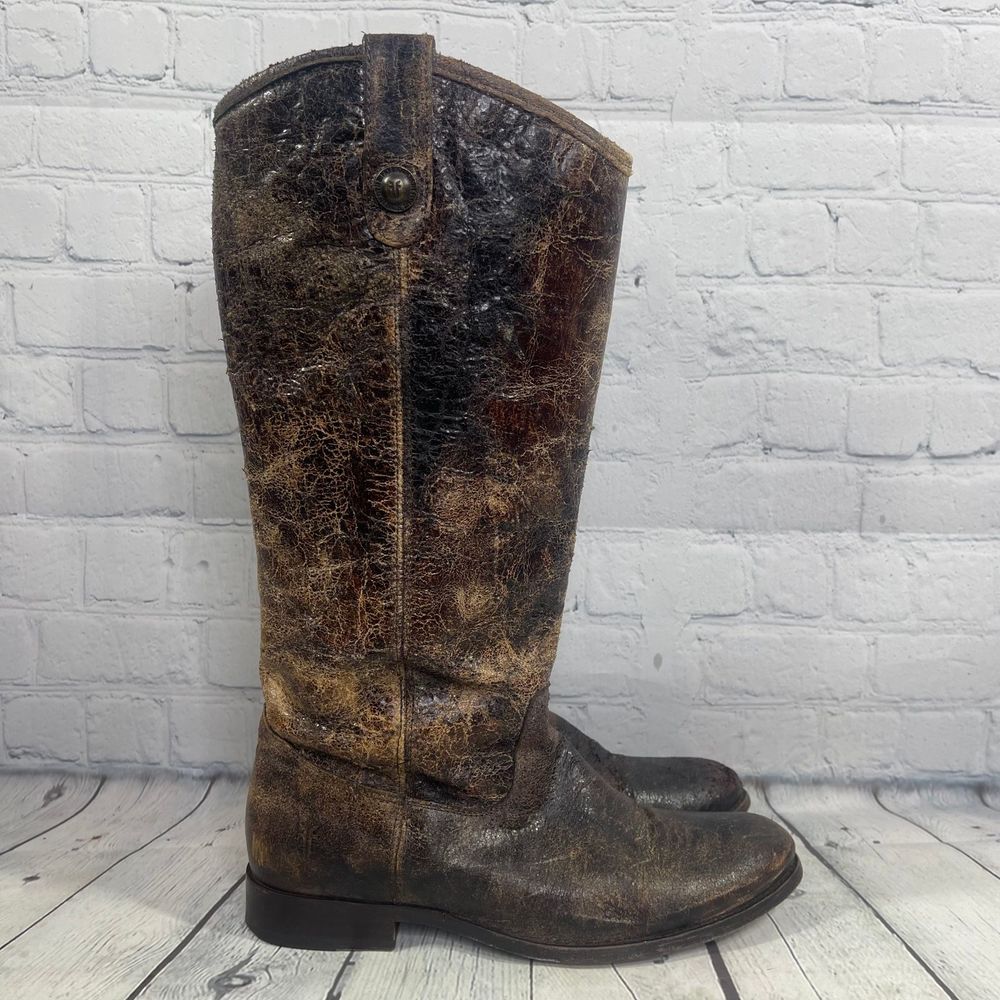 Frye Distressed Dark Brown Leather Tall Cowboy Boots